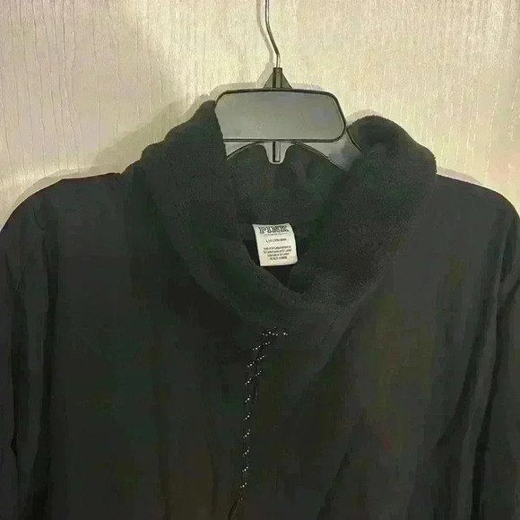 PINK VICTORIA'S SECRET Anorak Jacket Black Fleece Cowl Neck size L - Picture 5 of 8